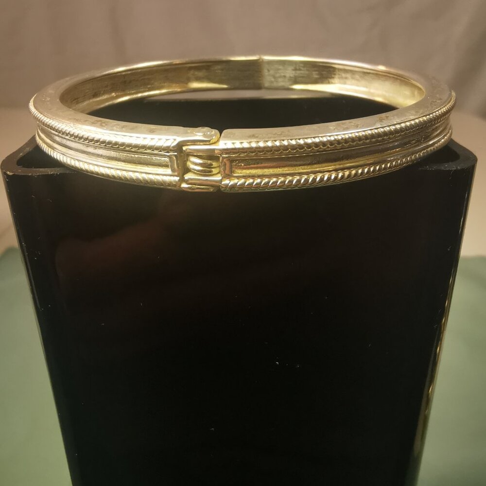 1980s Silver Tone Clamper Bangle Bracelet Rope Twist Edge 6mm Wide 2.5"  Medium